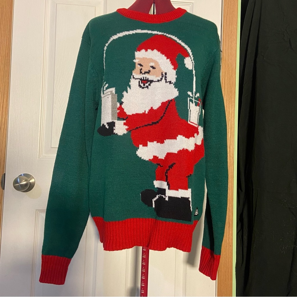 American Stitch Green and Red Santa Crewneck Sweater